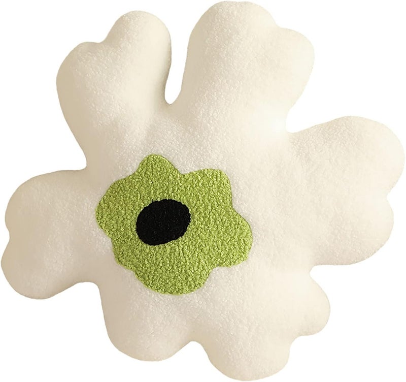 conrtems Sofa Pillow Waist Cushion Back Plush Flower Special-Shaped Pillow All-Match Girl Heart Creative Pillow. (White and Green) - Image 1